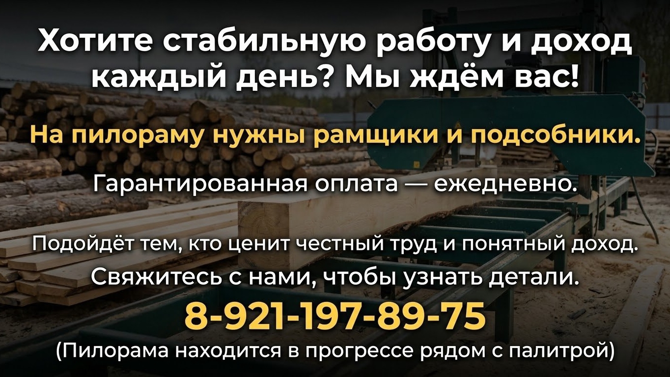Боровичи открывают набор на пилораму с ежедневным расчетом. Теги: пилорама, деревообработка, рабочий на производстве