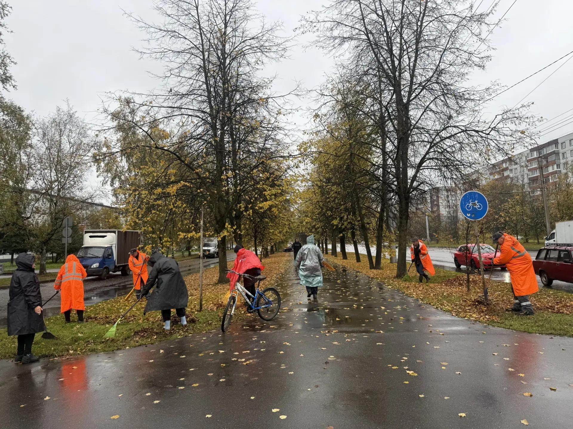 Улицы Великого Новгорода очищают от опасной осенней листвы. Теги: Уборка листьев, Уборочная техника, Осенний город
