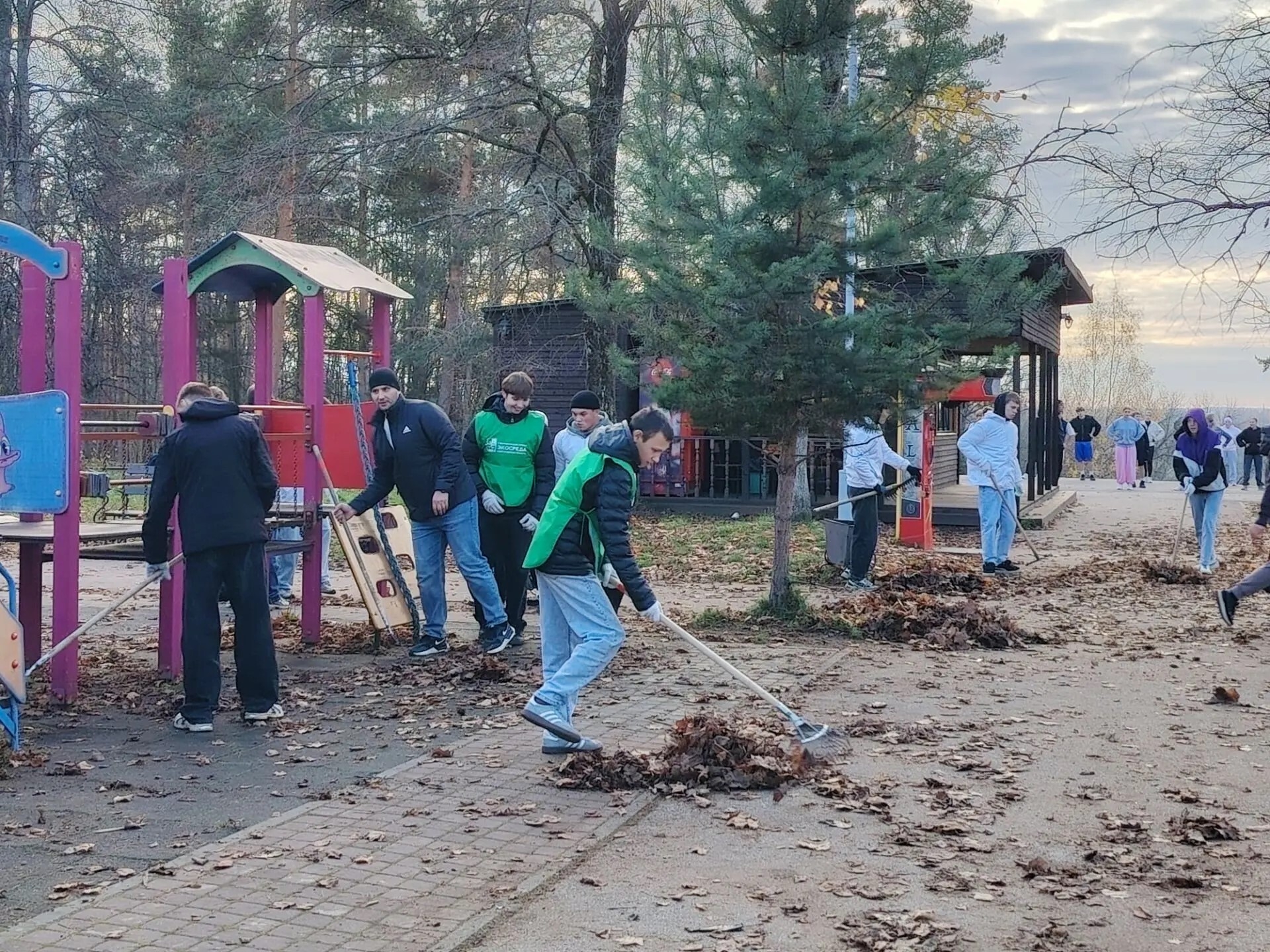 В Боровичах чиновники и молодежь вышли на масштабную уборку парков. Теги: осенний парк, уборка листвы, субботник